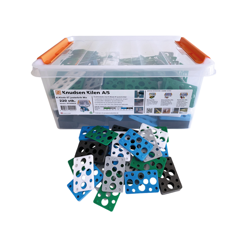 Boîte de cales colorées en plastique.