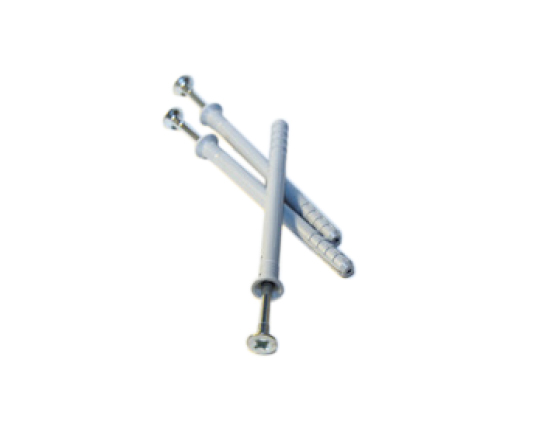 Trois chevilles à expansion blanches avec vis.