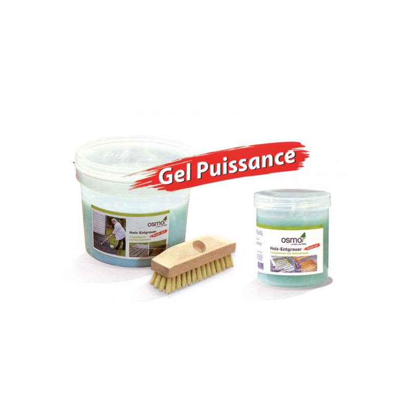 Gel dégraissant Osmo et brosse en bois.