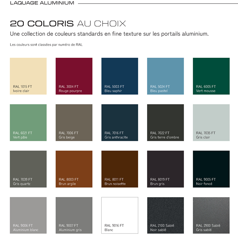 Nuancier 20 couleurs aluminium.